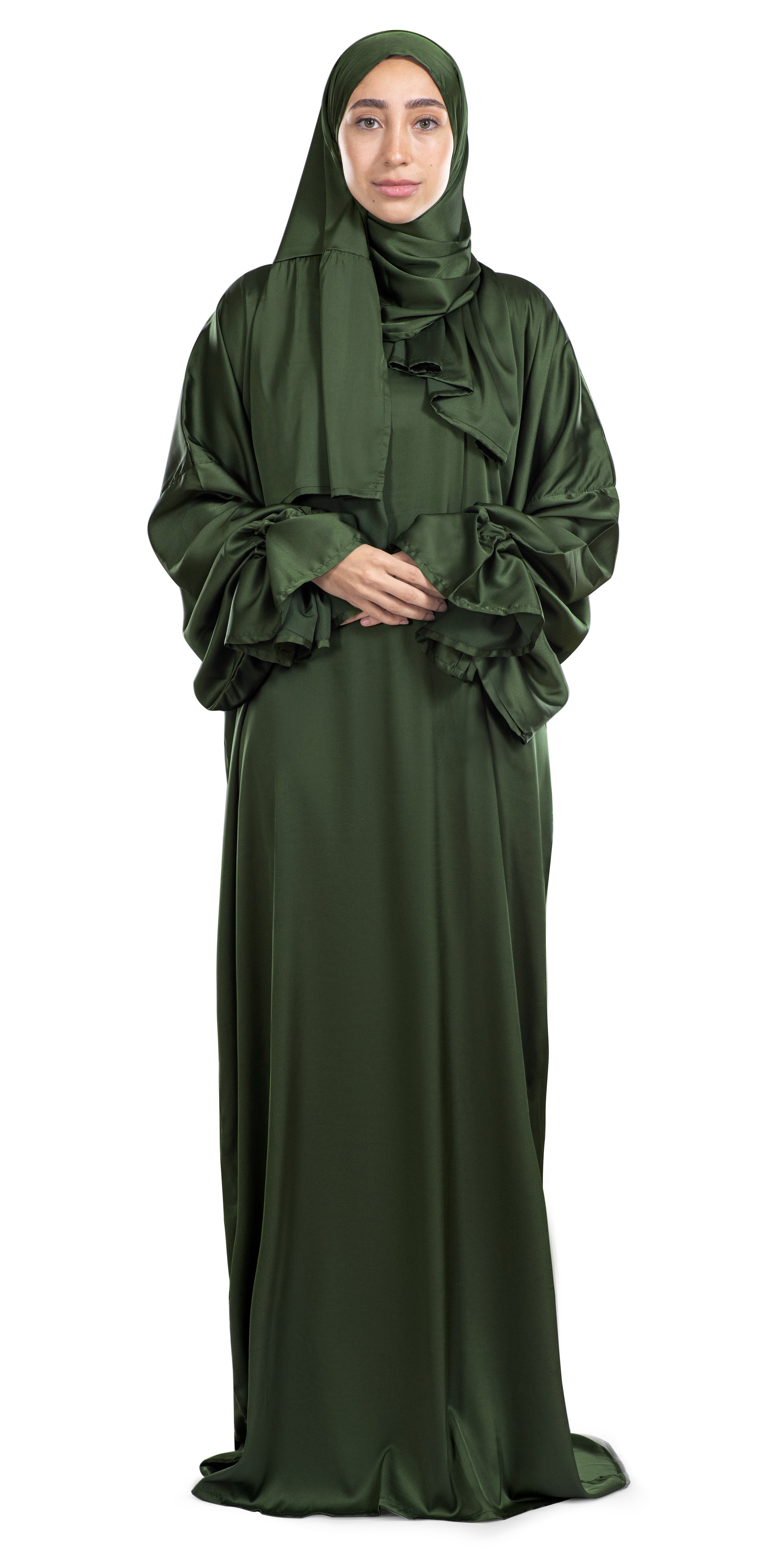 Olive Satin Islamic Prayer Wear