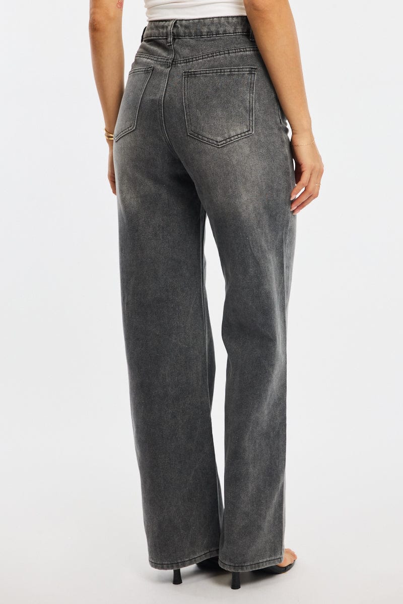 Grey Wide Leg Jeans High Rise