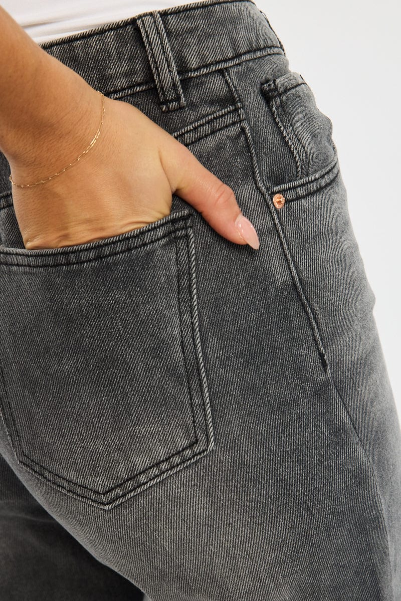 Grey Wide Leg Jeans High Rise