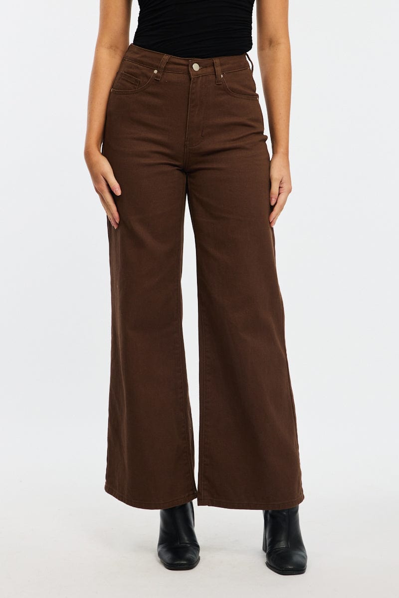 Brown Brown Mid Rise Straight Leg Jeans
