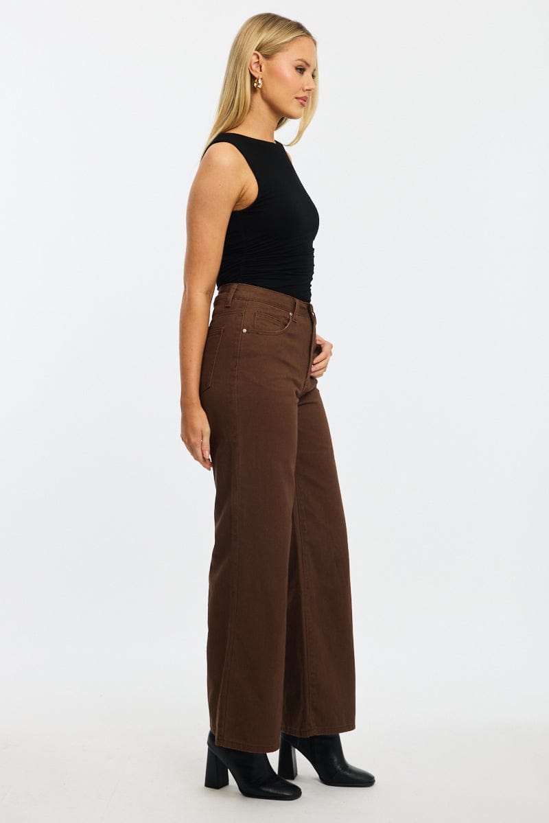 Brown Brown Mid Rise Straight Leg Jeans