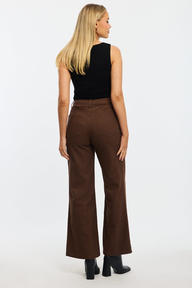 Brown Brown Mid Rise Straight Leg Jeans