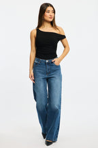 Denim Wide Leg Jeans Mid Rise
