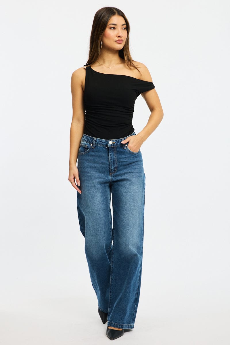 Denim Wide Leg Jeans Mid Rise
