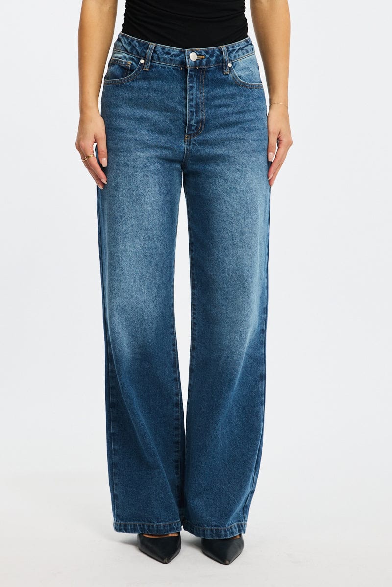 Denim Wide Leg Jeans Mid Rise