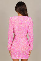 Kelly Long Sleeve Sequin Mini Dress - Berry